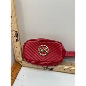 Michael Kors Fanny Pack Women's Red Pebbled Leather Quilted Gold Buckle Belt Bag